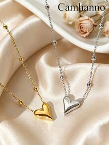 Camhanno 2pcs/1pc Minimalist Pointed Heart Stainless Steel Set, Stainless Steel Plated With 18K Gold, Versatile Necklace, Best Friend Accessory - Multicolor - View 6