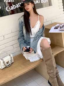 Spring/Summer New Denim Short Jacket Loose Washed Petite Vintage Fashion Elegant Top Women - Blue - View 2