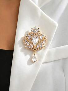 1pc Oversized Crystal Vintage Water Drop Brooch, Suitable For Women's Wear Or Wedding Bouquet Decoration, Jewelry Accessory - Silver - View 5