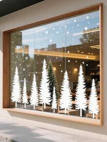 4pcs Christmas Window Stickers, Removable PVC Christmas Tree Decals, Snow Scene Christmas Forest Tree Double-Sided Reusable Winter Window Stickers, Suitable For Holiday Christmas Party Home Window Glass Decoration - Multi-color - View 2
