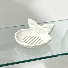 1pc Bowknot Shell Shaped Soap Dish, Thickened Ceramic Material With Hollow Drainage Design For Quick Drying, Countertop Storage Keeps Soap Dry And Durable, Suitable For Exquisite Home Decor Enthusiasts, Bathroom Sink Soap Storage, Say Goodbye To Sticky Soap Dishes And Refresh Your Countertop, Desktop Storage Tray For Toiletries - White - View 10