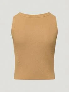 Adidas Women's Versatile Embroidered Cropped Round Neck Casual Sports Tank Top - Coffee Brown - View 2