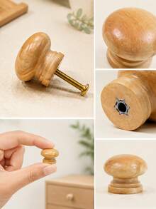 20pcs Round Solid Wood Cabinet Handles With Screws, Wooden Drawer Pulls, Suitable For Vanity, Wardrobe, Cabinet, Storage Box, Shoe Rack And Furniture - Ball - View 5