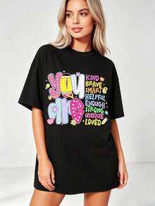 Women's Inspirational T Shirt,Printed"You Are Very Brave,Smart,Willing To Help Others,Strong Enough,Unique,Popular With People"Wait For Positive Affir - 黑色 - 查看 2
