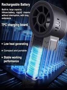 Personal Cooling Fan With Compressed Air Duster, 108,000 RPM High Power Cordless Electric Air Duster, Equipped With 2600mAh Rechargeable Battery, 3 Adjustable Air Speed, Suitable For Keyboard, Computer, Car And Home Cleaning - Advanced Black - View 9