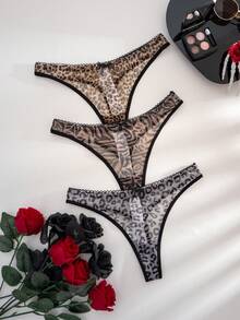 3pcs/Pack Leopard Print Bow Comfortable Thong - Multicolor - View 4