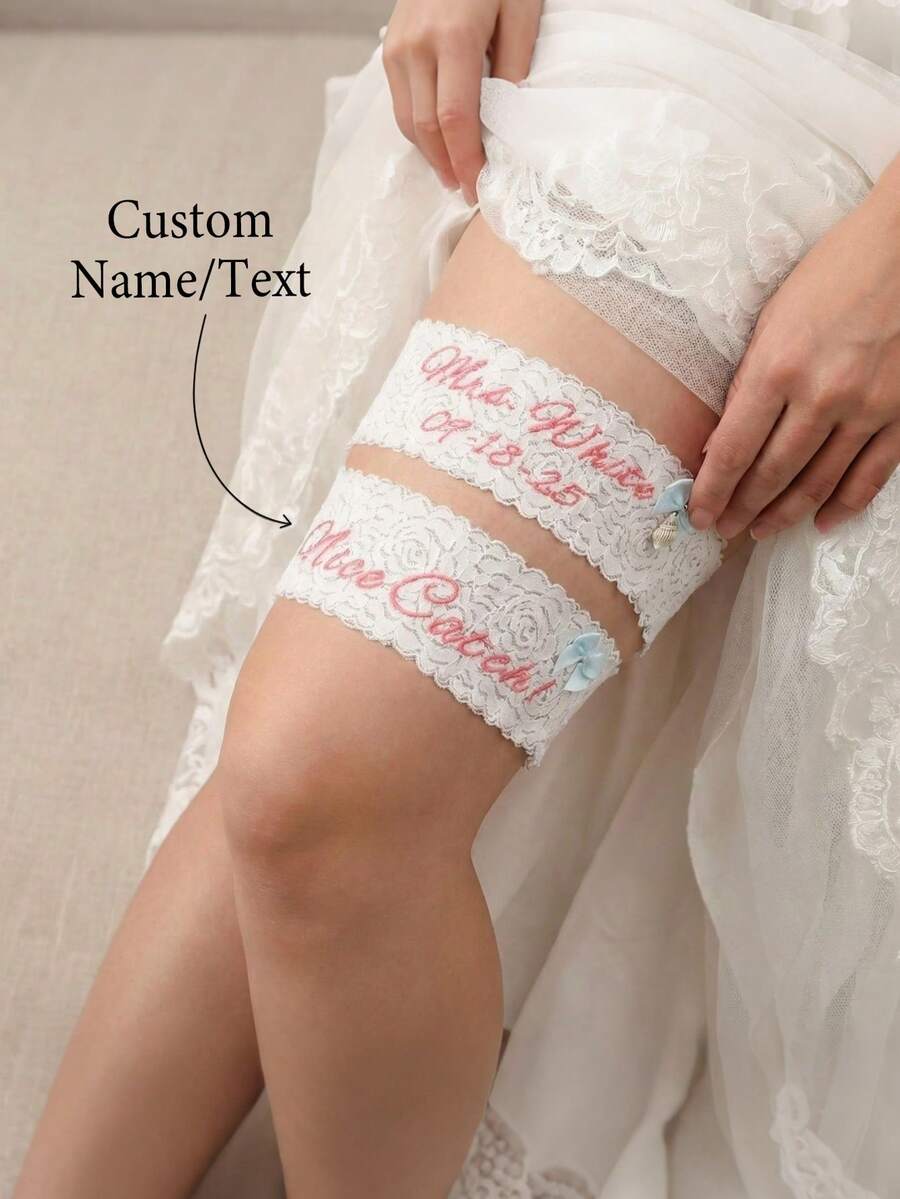 2pcs/1set New Custom Design Colorful Lace Garter Set, Personalized/Signable, Sexy Bridal Wedding Accessories, Suitable For Valentine's Day