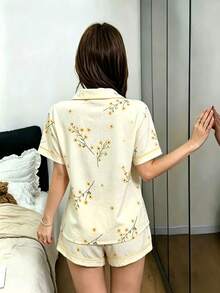 2件組女款花卉印花夏季睡衣套裝 - 杏色 - 查看 2