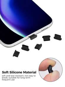 10Pcs Type-C Silicone Dust Plugs With Cleaning Brush, USB-C Charging Port Waterproof Anti-Lint Protector Caps, Portable Gap Cleaner For Phones, Speakers & Earphones, Daily Gaming Phone Accessories - Multicolor - View 2