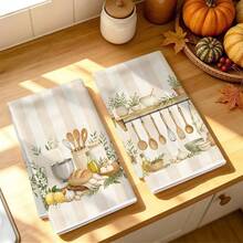 2件組廚房抹布，廚房用具圖案超細纖維廚房抹布，40*60cm/15.7*23.6in，單面印花，廚房洗碗布，適用於餐廳、廚房、浴室裝飾，節日禮物 - 彩色 - 查看 5