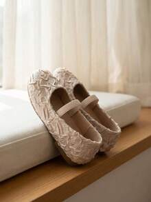 New Fashion Versatile Comfortable Crinkled Flat Shoes For Kids - Apricot - View 5