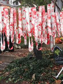 Blood-Stained Decorative Gauze Ribbon, Soft And Breathable Fabric, Dual-Purpose, Suitable For Cosplay Wound Props And Home Window/Ceiling Hanging Decor, Ideal For Home Decor Enthusiasts, Used For Entryway, Basement And Halloween Themed Home Decoration - A - View 6
