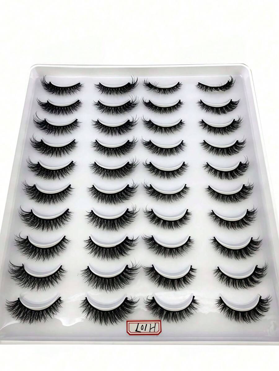 20 Pairs Cross Dense Fluffy Faux Mink Lashes Natural Long False Eyelashes Extension Handmade Curl 3D Makeup Artificial Lashes Mixed Style - Black - View 1