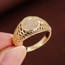 1pc Fashion Geometric Hollow Round Design Cubic Zirconia Women's Ring - Multicolor - View 4