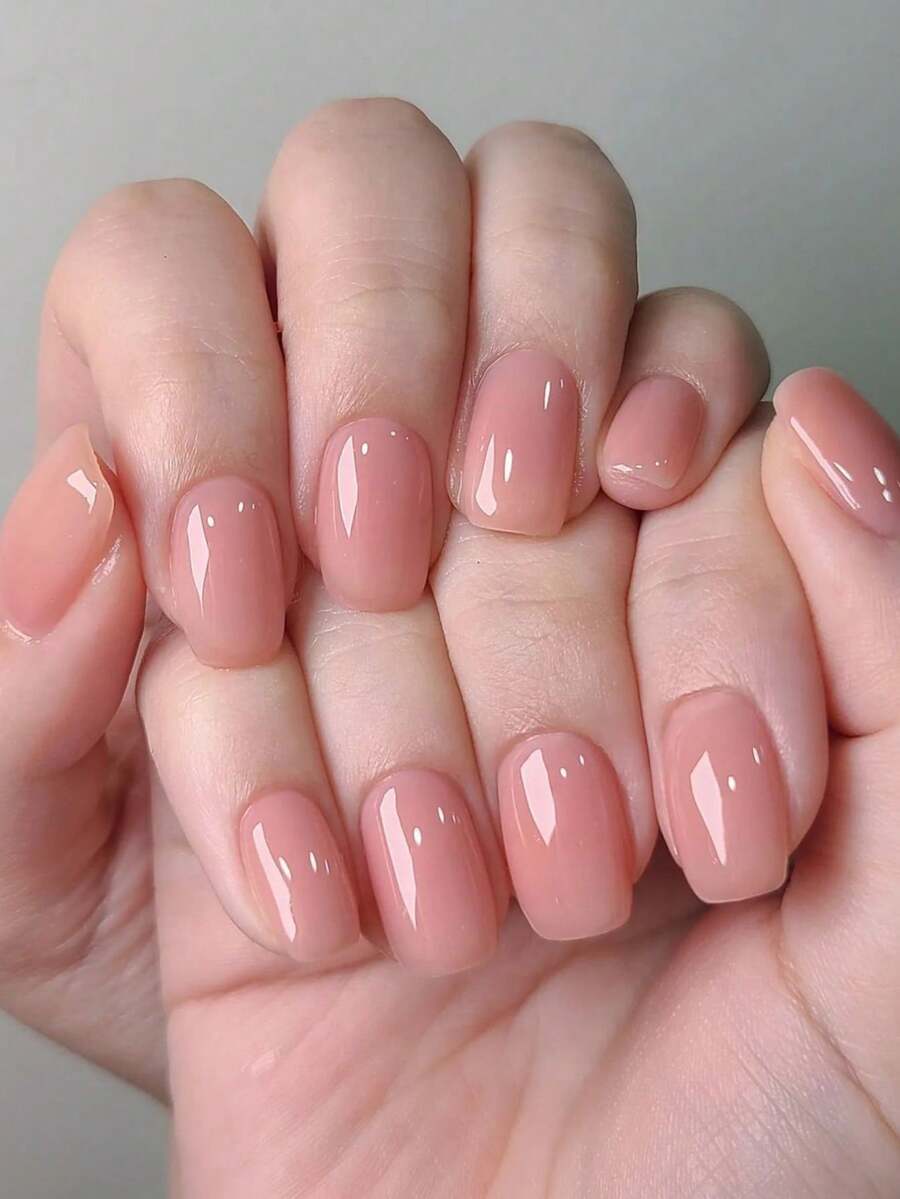 Cambia tus uñas con 24 piezas/set de uñas postizas de cobertura completa de forma cuadrada corta en color rosa claro minimalista, incluye 1 pieza de pegamento de gelatina y 1 pieza de lima de uñas, perfecto para mujeres y niñas en fiestas, citas y uso diario - Rosa Pálido - Ver 1