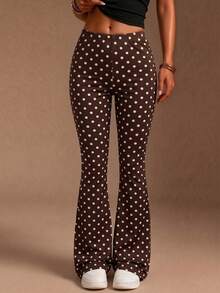 Legging Kasual Wanita Seksi dengan Motif Geometris - Coffee Brown - View 2