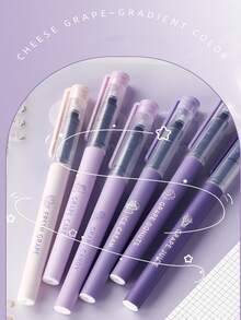 6pcs Grape Color Series Replaceable Ink Cartridge Liquid Ink Pens, Gradient Color Series, 0.5mm Black Full Needle Tube Ballpoint Pens For Exam Practice - A - View 6
