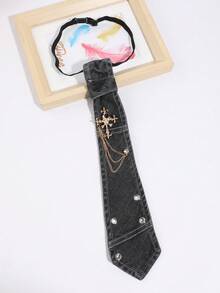 1PC Unisex Fashion Halloween Faux Rhinestone Cross Skull Chain Decor Perforated No-Hand-Punch Denim Tie, Comfortable Versatile For Halloween, Daily, Shopping, Party, Date - Multicolor - View 8