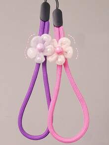 1pc Mesh Flower Nylon Short Phone Wrist Lanyard, Cute Floral Strap For Phone Case, Suitable For Daily Matching As Mobile Phone Pendant - Multicolor - View 2