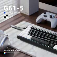 Compact Wired Keyboard 61 Keys RGB Backlit Small Portable Office Computer Membrane Keyboard Suitable For Windows Tablet Laptop Gaming Players White And Black - White Black - View 2