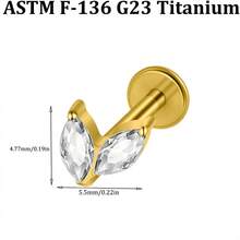 1pc Shiny Multi-Style CZ Marquise Pave Zirconia Lip Stud G23 Implant Grade Titanium Internal Threaded Cartilage Stud Suitable For Ear Cartilage, Tragus, Rook, Conch - Titanium - View 28