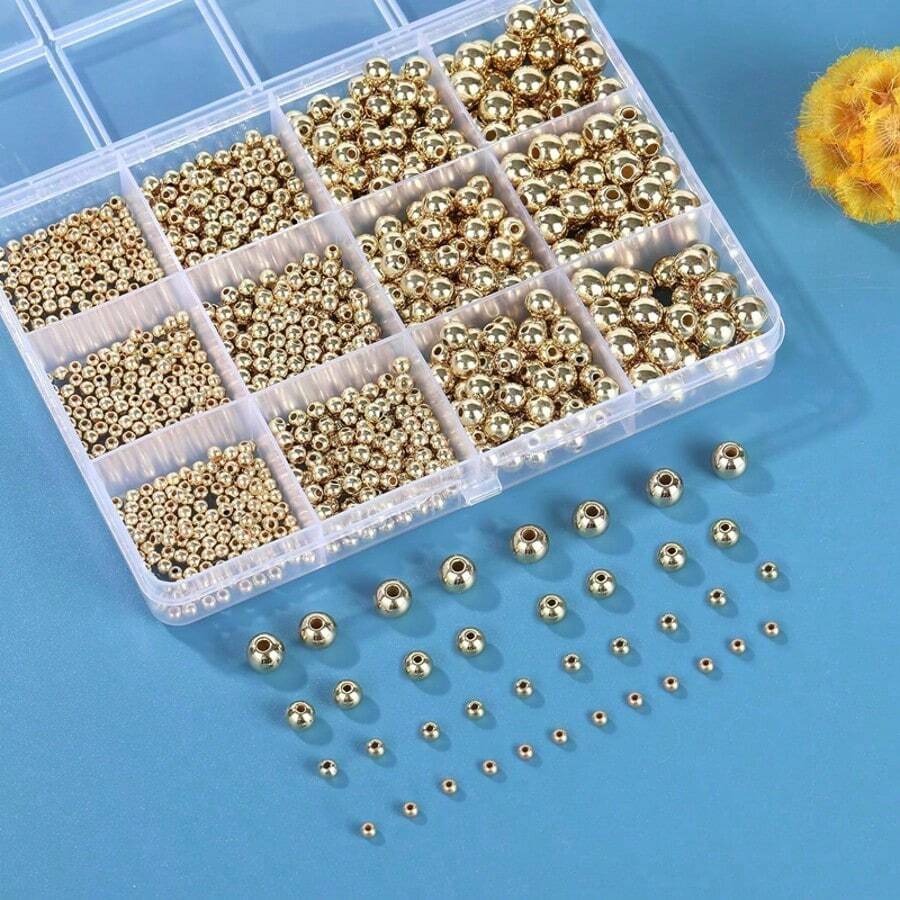 400顆金色光滑圓珠，3/4/6/8mm，金色隔珠套組，適用於DIY手鍊、項鍊、手工藝品