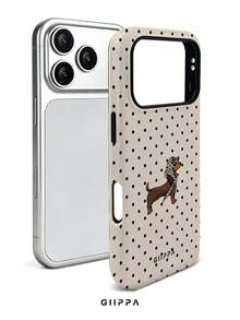 GIIPPA 1件黑黃波點背景長毛臘腸犬幼犬圖案設計手機殼，適用於Phone 17 Pro Max，兼容Phone 16 Pro Max、15 Pro Max、14 Pro Max，韓式高端時尚趣味手機殼，適合11/12/13/14/15/16 Pro Max Plus，男女皆宜的優雅設計，送給女友的聖誕節、情人節、復活節、婚禮季和生日完美禮物！ - 淺咖哩色 - 查看 3