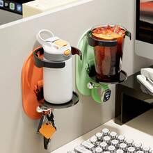 Wall-Mounted Foldable Cup Holder With Hook, Self-Adhesive Wall-Mounted Beverage Rack, Foldable Coffee Cup Holder, Suitable For Desk, Office, Bedroom, Dormitory And Other Places. Fits Most Cup Types. Available In Green/Orange - Multicolor - View 4
