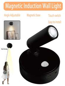 1pc Black Wall Lamp Magnetic Sensor LED Spotlight Switch Dimmable Bedside Light 3 Color Temperature Lighting Fixture Suitable For Living Room, Kitchen, Hallway And Bedroom - one-size - View 2