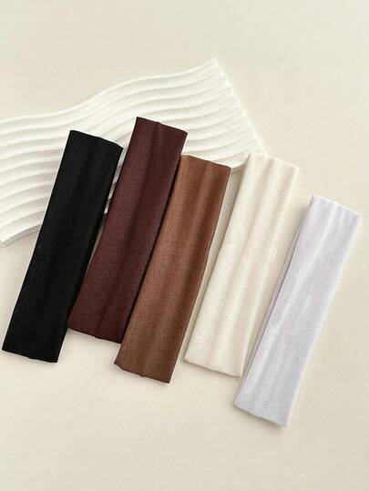 5PCS Solid Color Coffee Tone Elastic Sports Headbands, 5-Color Combination Headbands, Non-Slip And Sweat-Absorbent, Suitable For Yoga, Running