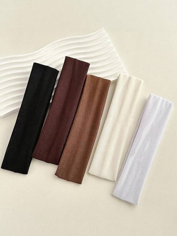 5PCS Solid Color Coffee Tone Elastic Sports Headbands, 5-Color Combination Headbands, Non-Slip And Sweat-Absorbent, Suitable For Yoga, Running
