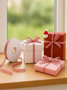 50 Yards Polyester Plaid Ribbon Grid Printed Ribbon, Red And White Exquisite Handmade Plaid Ribbon Suitable For Winter Holiday Christmas Tree Wreath Decoration Christmas Valentine's Day Birthday Gift Wrapping - Multicolor - View 3