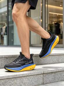 Sepatu Lari Pria, Baru, Nyaman, Anti Selip, Cocok untuk Lari, Perjalanan, Olahraga di Gym, dan Dapat Digunakan Sepanjang Musim. - Hitam, biru, kuning - View 7