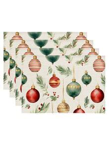 1pc Christmas Series Pattern Printed Table Runner, 4pcs Christmas Pattern Printed Placemats, Suitable For Holiday, Party, Birthday, Dinner, Kitchen Dining Table Decoration, All-Season Room Decor, Home Textile Decoration Table Runner - Multicolor - View 13