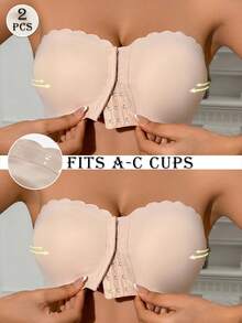 2pcs/Set Multi-Color Front-Closure Bandeau Bra, Upgraded Non-Slip Thickened Wireless Strapless Seamless Bra, Suitable For Women (A-C Cup) - Multicolor - View 2