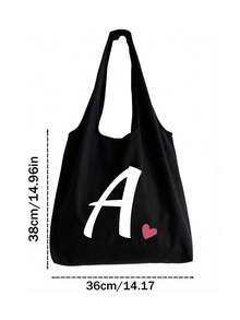 Pink Heart Letter A-Z Pattern Vest-Style Shoulder Bag, Women's Casual Canvas Tote Bag, Suitable For Vacation, Beach And Daily Life, Perfect Gift For Women, Mothers, Teachers, Friends And Bridesmaids, Large Capacity Bag, Students, Back To School Season, Portable Casual Storage Tote Bag, Multi-Functional Shopping Bag, Novel Design, Large Capacity, Ideal For Shopping, Shoulder Bag, Tote Bag, Lunch Bag, Lunch Box And More. - Multicolor - View 11