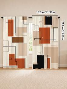 2pcs Creative Geometric Cube Digital Print, Multi-Color Palette, Minimalist Modern Style, Suitable For Bedroom, Living Room, Rental Home Decor, Semi-Sheer, Rod Pocket Installation - Multi-color C - View 16