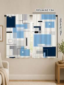 2pcs Creative Geometric Cube Digital Print, Multi-Color Palette, Minimalist Modern Style, Suitable For Bedroom, Living Room, Rental Home Decor, Semi-Sheer, Rod Pocket Installation - Multi-color D - View 13