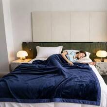 500GSM Double-Sided Reversible Ultra Soft Fleece Blanket, Microfiber Plush Warm Lightweight Breathable Comfortable Anti-Static Blanket, All Season, Unisex Gift - Navy Blue - View 2