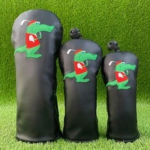 Golf Club Head Cover, Fashionable Golf Club Protector, Cartoon Crocodile Embroidery Pattern PU Material To Provide The Best Protection For Your Golf Clubs. - Black - View 1