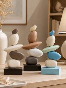 Stacked Stone Sculpture - Abstract Balanced Rock Resin Art Sculpture, Fashionable And Elegant Design, Decorative Desktop Ornament, Suitable For Home And Office, Can Be Given As Birthday, Graduation, Christmas Gift. 3 Colors Available For You To Choose - Multicolor - View 10