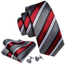 Stripe Red Necktie Pocket Square Cufflinks Tie Clip 4pcs Pack For Valentine Fine Dining & Engagement Celebration Parties - Red - View 2
