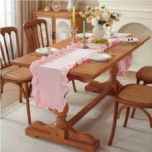 1pc French Vintage Solid Color Ruffle Table Runner, Cute Candy Color White Fabric Tablecloth, Suitable For Wedding, Festival, Party - Multicolor - View 18