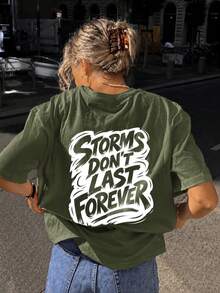 Women's Oversized Crew Neck Short Sleeve T-Shirt, Available In Multiple Colors, Chest With Printed "AHEADED" Graphic, Minimalist Streetwear - Olive Green - View 4