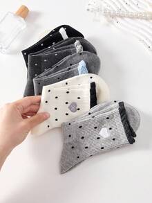 5 Pairs Women's New Floral Mid-Calf Socks, Vintage Tulip Design, Loose Cuff Non-Constricting, Cute Floral Lace Socks, Suitable For All Seasons, Random Colors - Multicolor - View 4