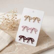 3 Pairs Exquisite Minimalist Sweet Elegant Multi-Color Bow Stud Earrings, Women's Daily Casual Date Jewelry Gift - Colorful - View 6