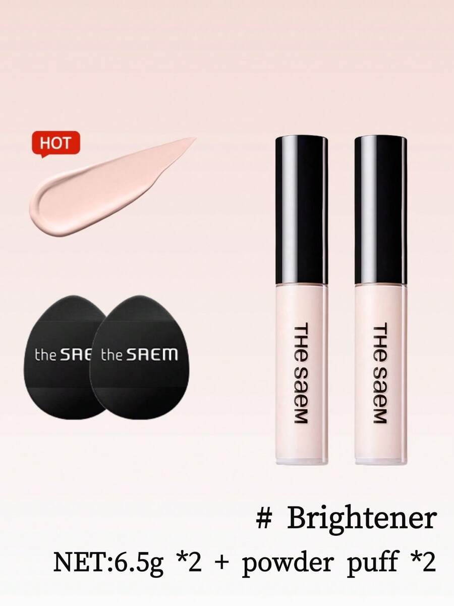 The Saem Concealer Liquid, Menutupi Noda dan Bekas Jerawat di Wajah, Mencerahkan Bagian Tengah Wajah - #Highlighter + Powder Puff *2 - View 1