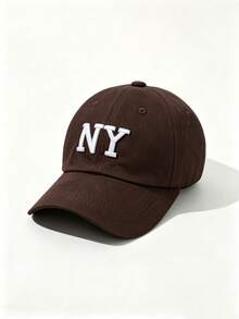 1 pieza Gorra de béisbol ajustable para exteriores con protección solar y letra bordada, adecuada para primavera y otoño - Marrón - Ver 5