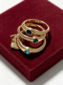 3pcs Luxury Silver-Plated Colorful Crystal Inlaid Stackable Ring Set, Suitable For Women's Party, Banquet, Daily Wear, Birthday Gift - Three-ring Ring - View 5