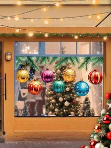Decorative Glass Sticker For Windows Featuring Christmas Tree Branch Ornaments With Static Cling,Electrostatic Christmas Ball Leaf Home Modern Decoration Beautifying Bedroom Living Room Balcony Window Glass Sticker With Double-Sided Visual Pattern - Multi-color - View 3
